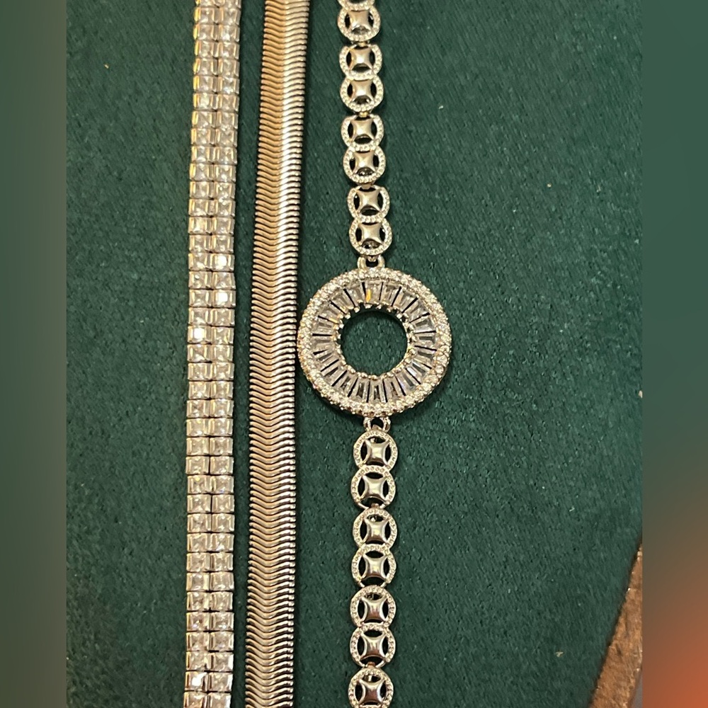 Silver AAA CZ Bracelet Stack Set - Textured Layers - Picture 4 of 4